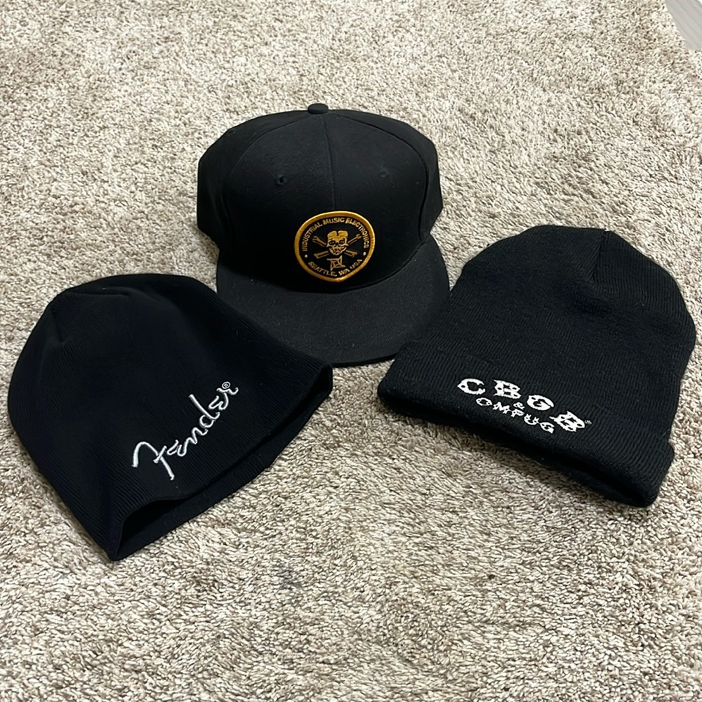 Fender, CBGB, Industrial Music Electronics Hat Bundle